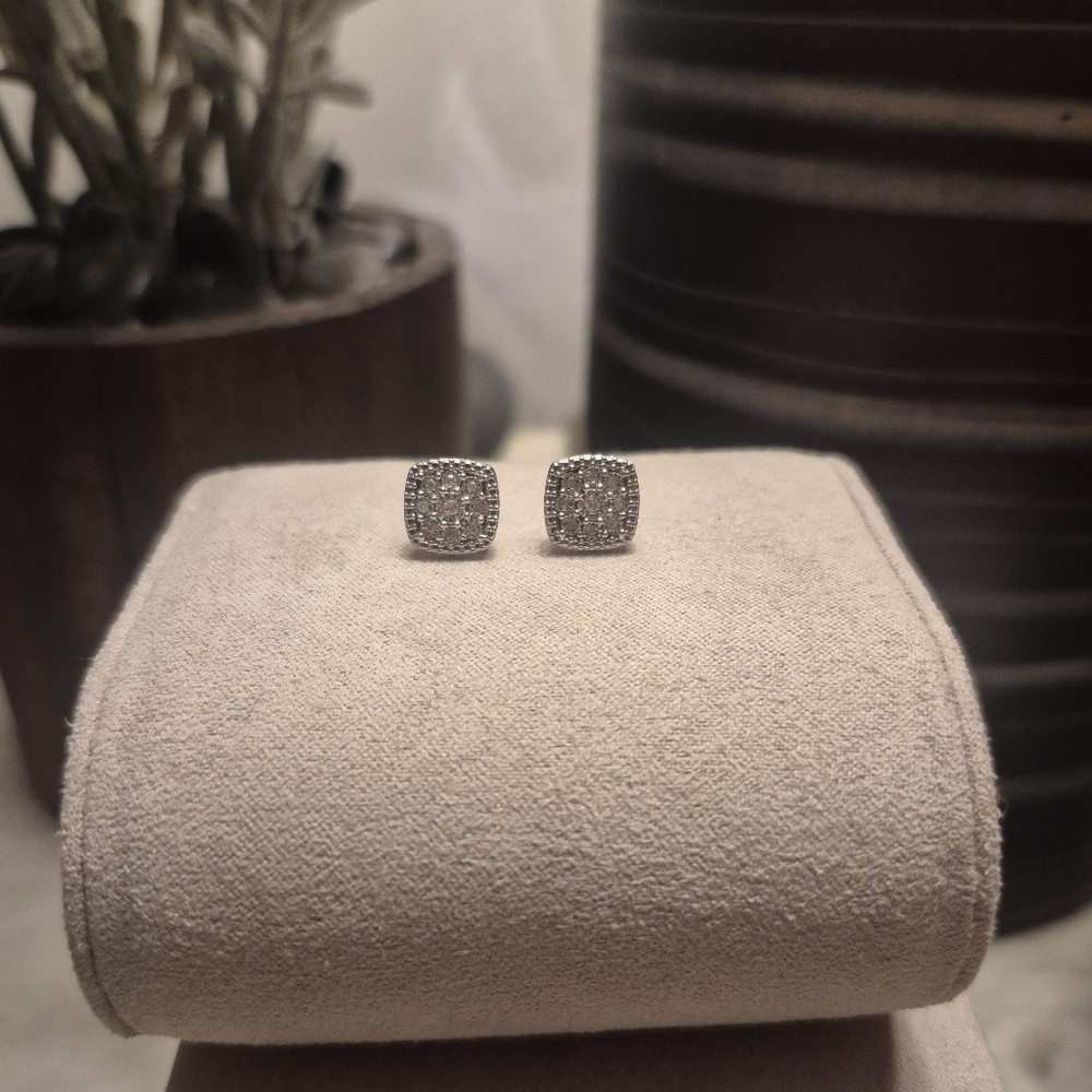 925 Sterling Silver And Diamond Stud Earrings